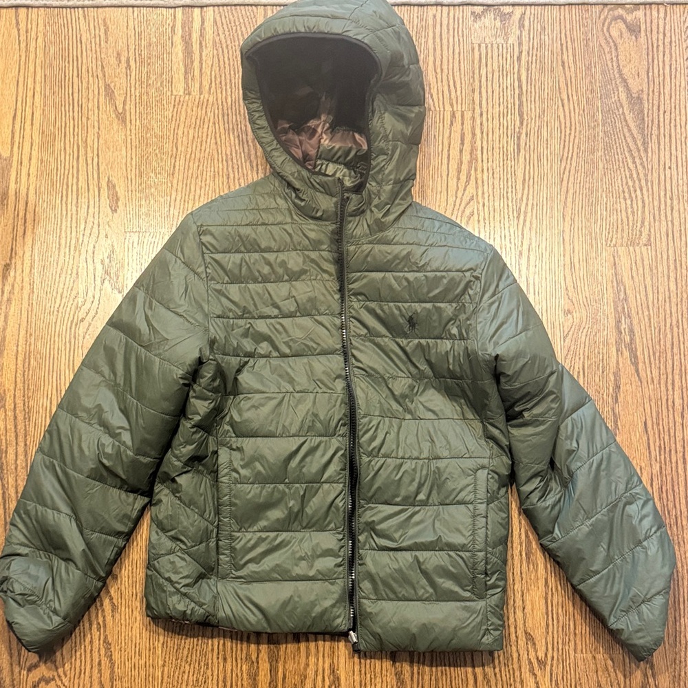 NWT Polo Ralph Lauren Reversible Camouflage/Green Hooded Puffer Jacket - Picture 8 of 9